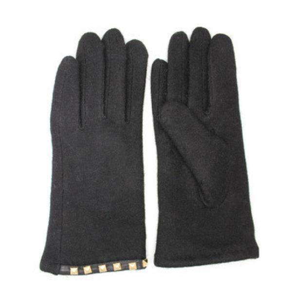 Ladies black woolen gloves with metal rivets for wholesale #1 image