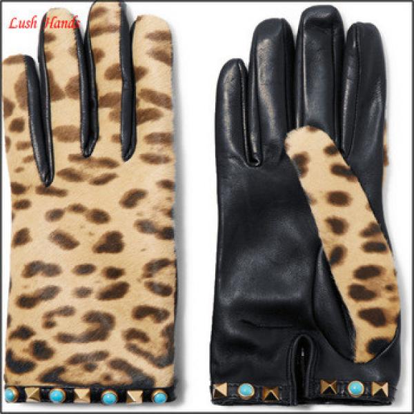 Embellished leopard-print pony hair and leather gloves for lady #1 image