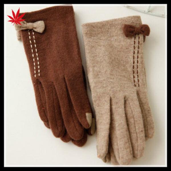 Flexible knitted thermal bow wool gloves touchscreen gloves for lady #1 image