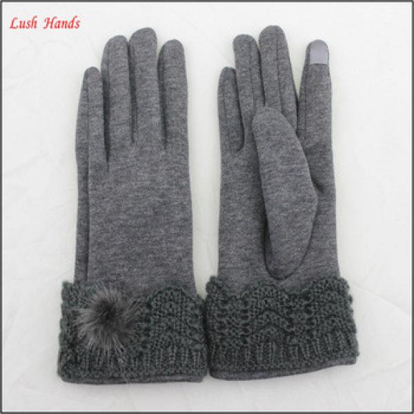 ladies high-quality fur ball woolen gloves wiht knitted cuff for wholesale #1 image