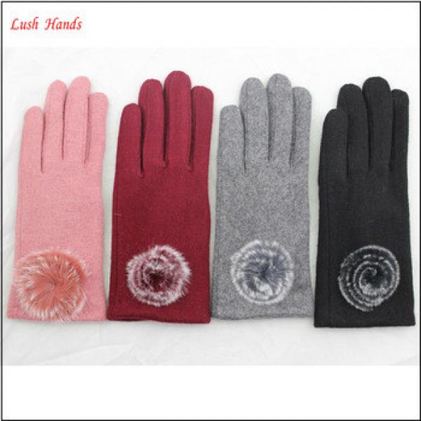 Ladies fashion warm woolen gloves with rabitt fur ball for wholesale #1 image