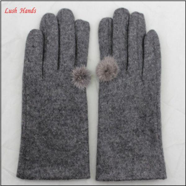 ladies simple grey woolen hand gloves women with finger buld #1 image