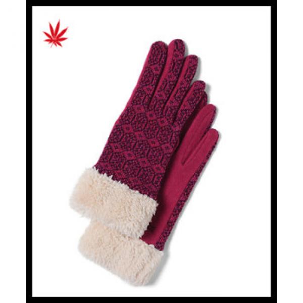hot selling ladies lovely woolen gloves with fake fur cuff #1 image