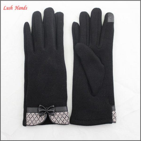 Ladies high-quality black micro velvet bow gloves for wholesale #1 image