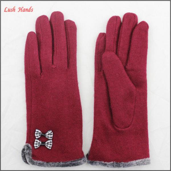 top selling ladies lovely woolen gloves with bow and fur cuff #1 image