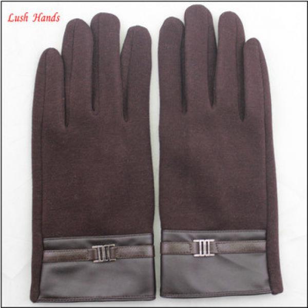 Ladies classic style woolen gloves with leather wrist for wholesale #1 image
