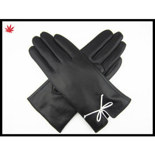 2016 ladies leather hand gloves driving leather gloves with bownot #1 image