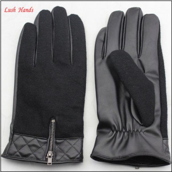 2016 men &#39;s fashion woolen connect PU leather glove with zipper #1 image