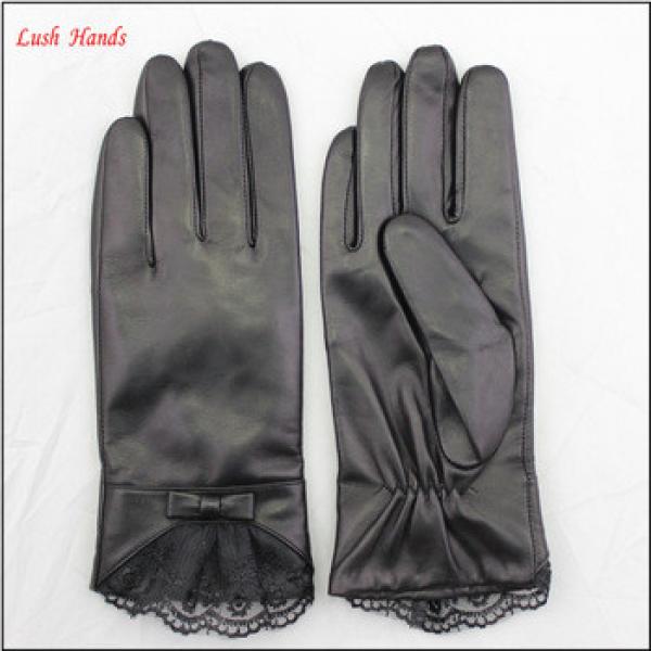 ladies wholesale winter leather hand gloves black with lace #1 image
