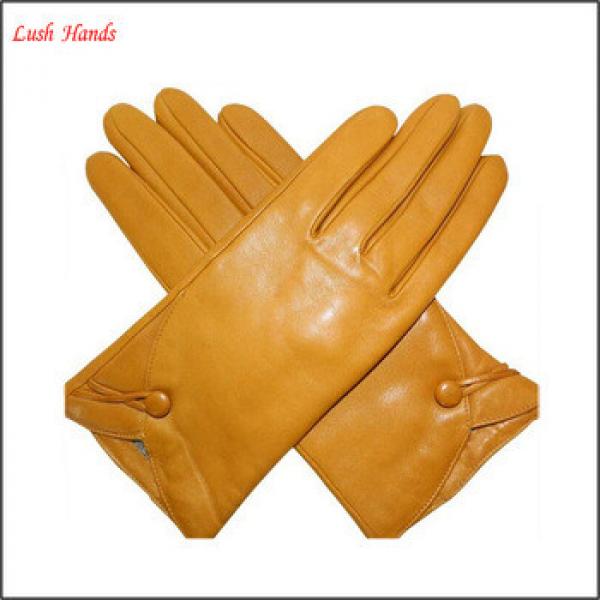 2015 hot sale lady&#39;s fashion simple yellow leather gloves #1 image