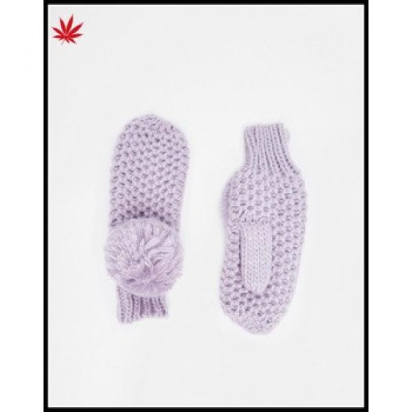 Ladies cheap purple knitting mittens gloves #1 image