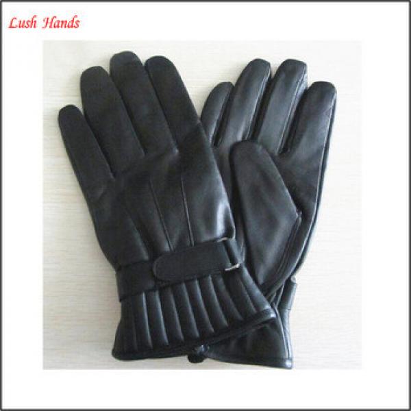 simple men &#39;s warm winter black driving leather fabric wholesale gloves with belt #1 image