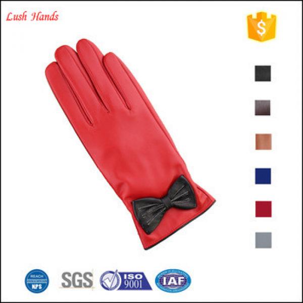ladies leather gloves red with bow red leather gloves #1 image