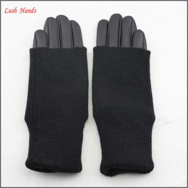 ladies winter leather hand gloves with knitting looping #1 image