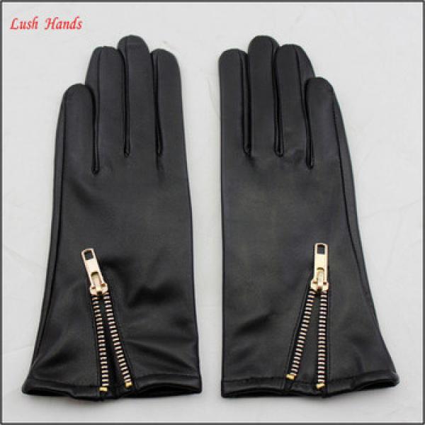 Women genuine wholesale sheepskin winter leather gloves with zipper #1 image
