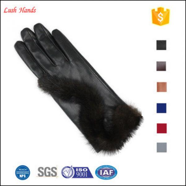 ladies genuine sheepskin new fashion dress leather gloves with fur #1 image