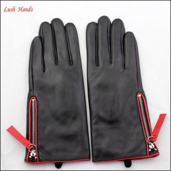 ladies fashion genuine sheepskin tops leather hand gloves with zipper winter wholesale #1 image