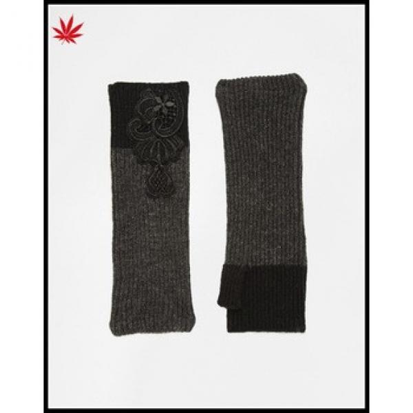 ladies wholesale knitting fingerless gloves with embroidered #1 image