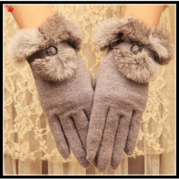 2016 new style ladies woolen gloves with faux fur cuff #1 image