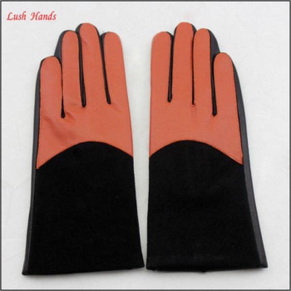 ladies cheap wholesale PU leather hand gloves with colorful finger #1 image