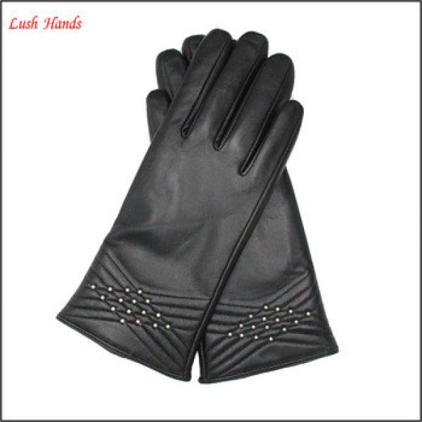 ladies Simple thermal sealing stripes sheep skin leather gloves #1 image