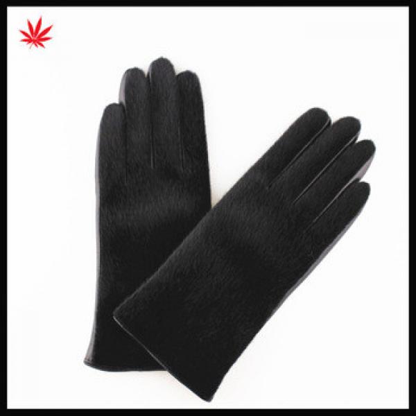 2016 hot sale fashion horse hair black sheep leather gloves #1 image
