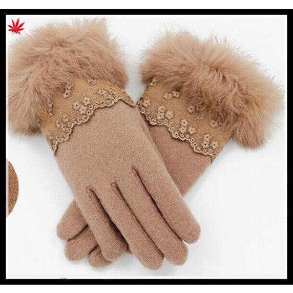 ladies Winter thin woolen gloves rabbit fur lace pattern warm gloves #1 image