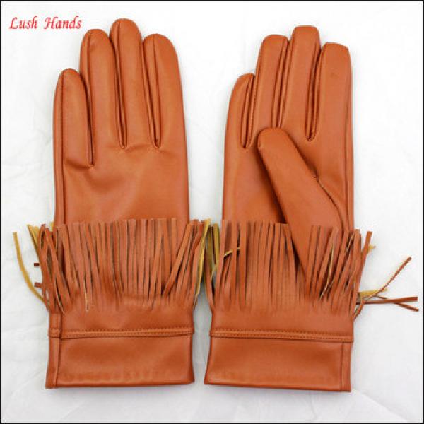 Ladies fashion sexy cheap camel gloves PU glove with tassels #1 image