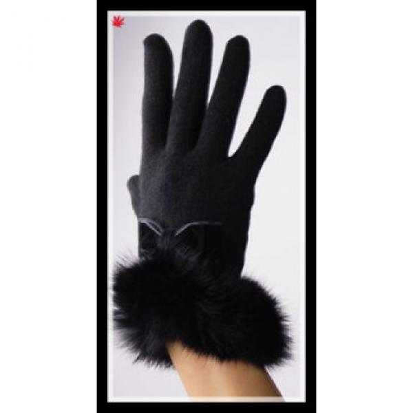 2016 popular black woolen fashion gloves decorated with fur #1 image