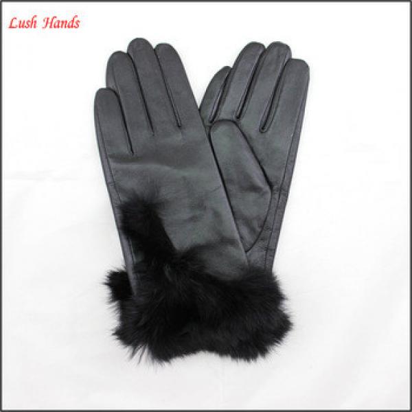 Women&#39;s Silk Lined Hairsheep Leather Gloves with Fur Cuffs #1 image