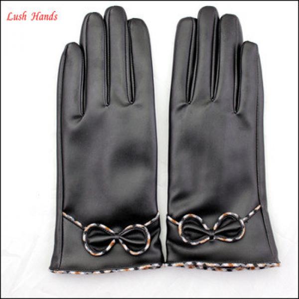 women wholesale winter polyester lining PU leather glove #1 image