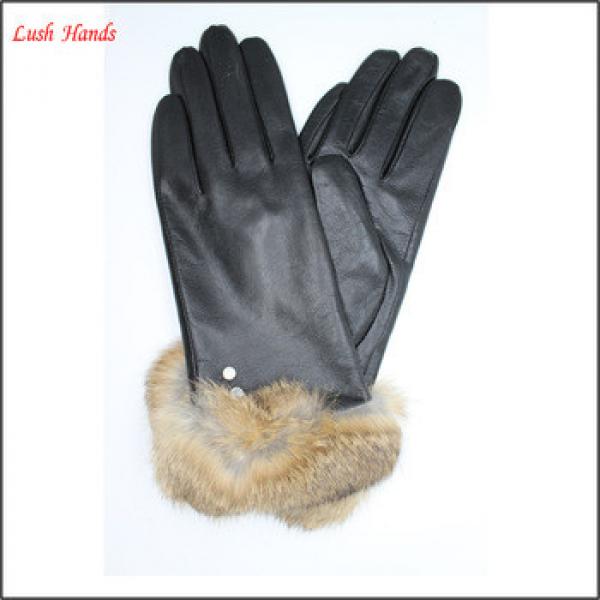 Women&#39;s lamb skin leather gloves with Fake fur cuff #1 image