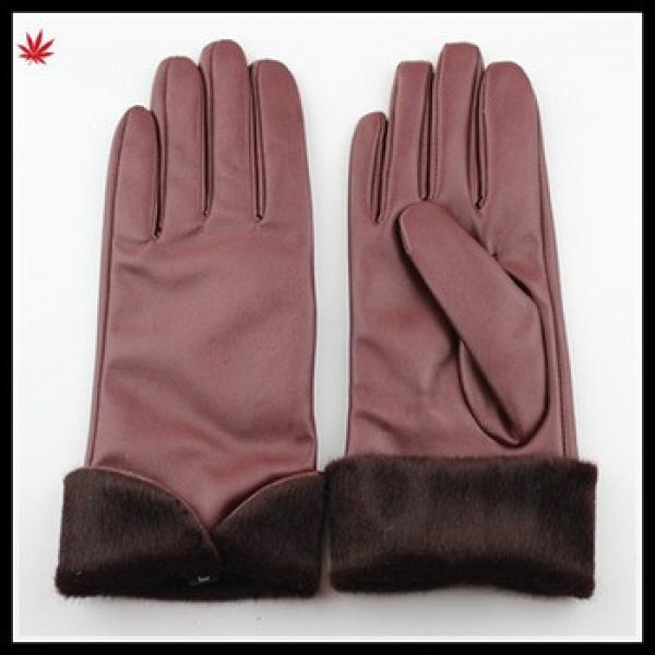 ladies wearing simple style PU gloves with fake horse fur #1 image