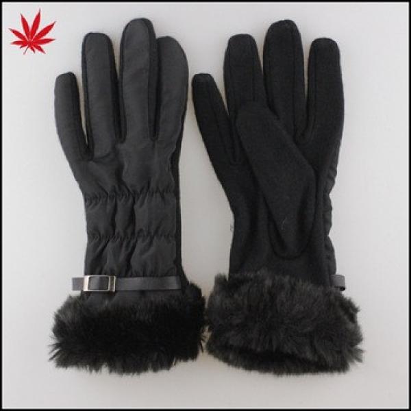 Women black cloth with wool gloves,fake fur cuff and cheap price #1 image