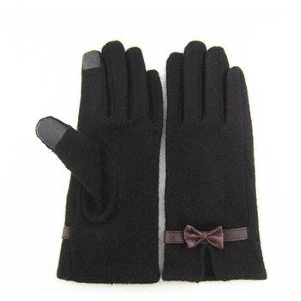 2015 Wholesale Black Touch Screen WOMEN WOOL Gloves with Butterfly on the Back #1 image