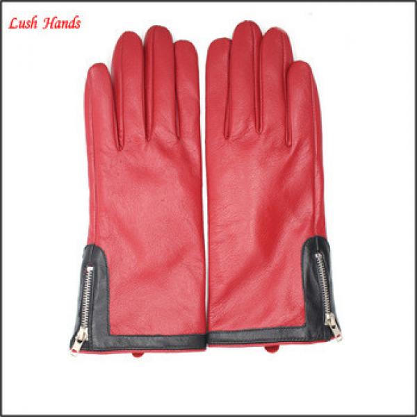 2016 fashion genuine lambskin red hand gloves for girls #1 image