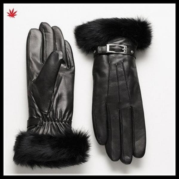 real rabit fur cuff PU gloves for women #1 image