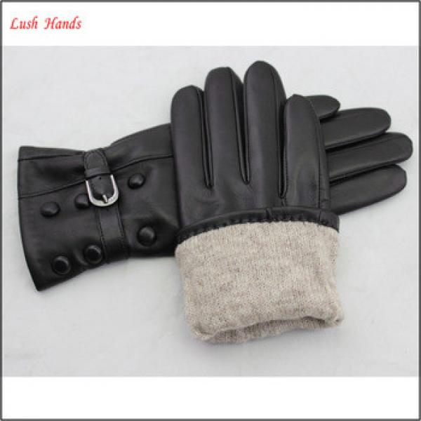 New arrival 2017 fashion ladies leather gloves with design button #1 image