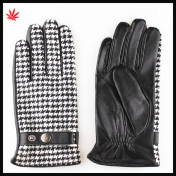 fashion PU men grid cloth stitching leather gloves with belt buckle #1 image