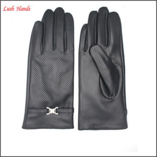 fashion sheep leather perforate sheel women touchscreen leather glove and with The fine metal accessories #1 image