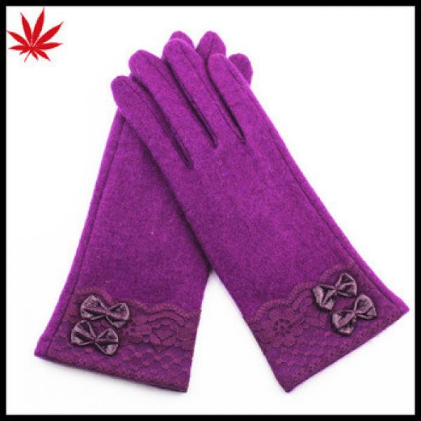 Purple girls sweet woolen gloves fashion lace bow wool gloves for iphone #1 image