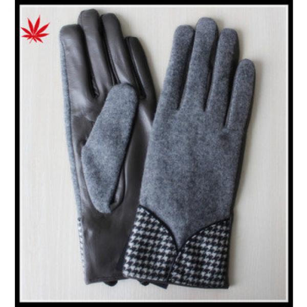 Fashion gloves gray wool winter gird Houndstooth leather gloves #1 image