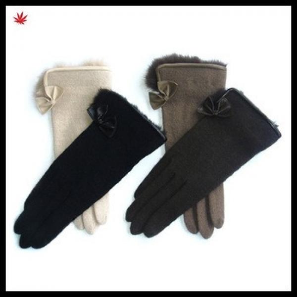ladies top fur glove bow washed sheep wool gloves #1 image