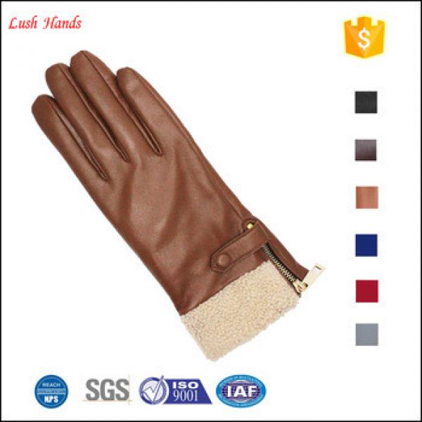 ladies winter sheepskin touch leather hand gloves brown #1 image
