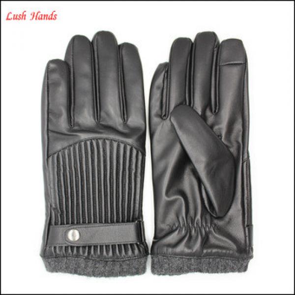 men&#39;s fashion winter leather gloves with belt and metal button #1 image