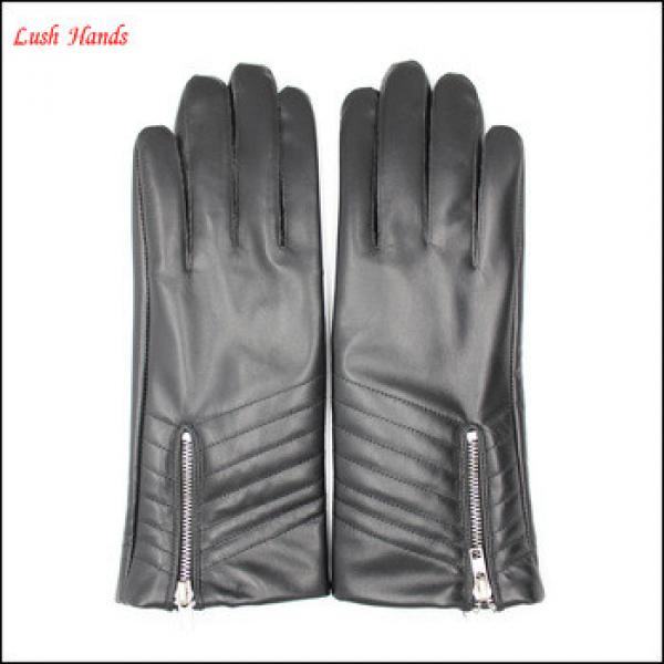 Women &#39;s leather gloves with Zipper and quilting seam #1 image