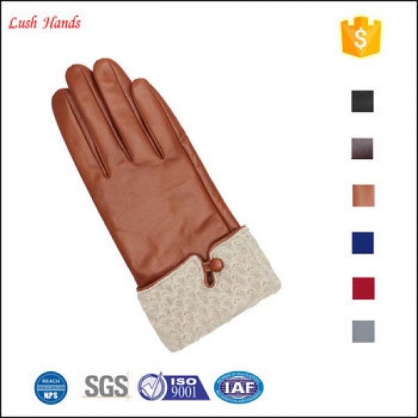 cashmere warm cuff brown leather gloves nappa ladies leather gloves #1 image