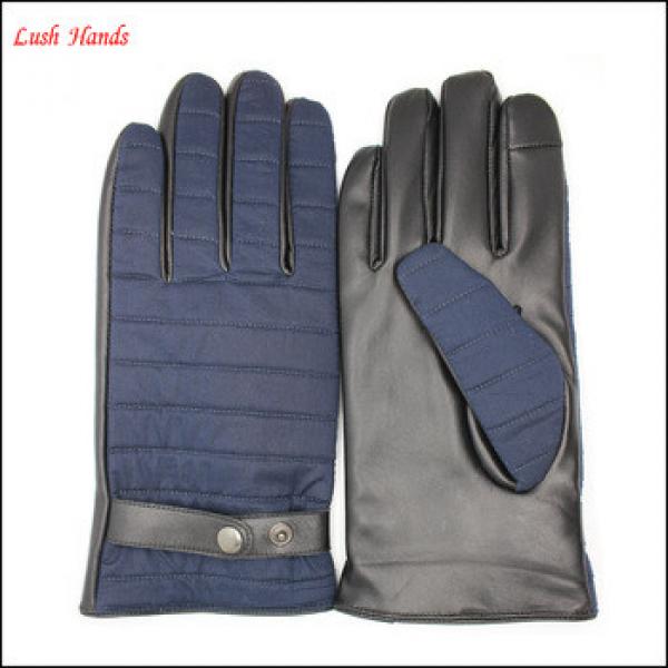new style custom made leather gloves for men back blue fabric and plam leather gloves with back buckle #1 image