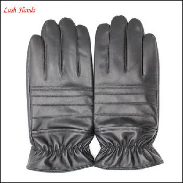 mans and boys black leather Add elastic quilting hand back muscle gloves #1 image