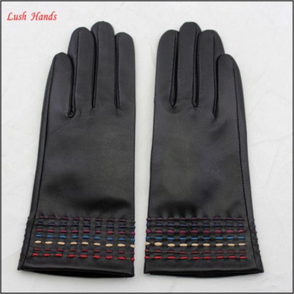 ladies wholesale genuine sheepskin leather hand gloves with colour bar #1 image